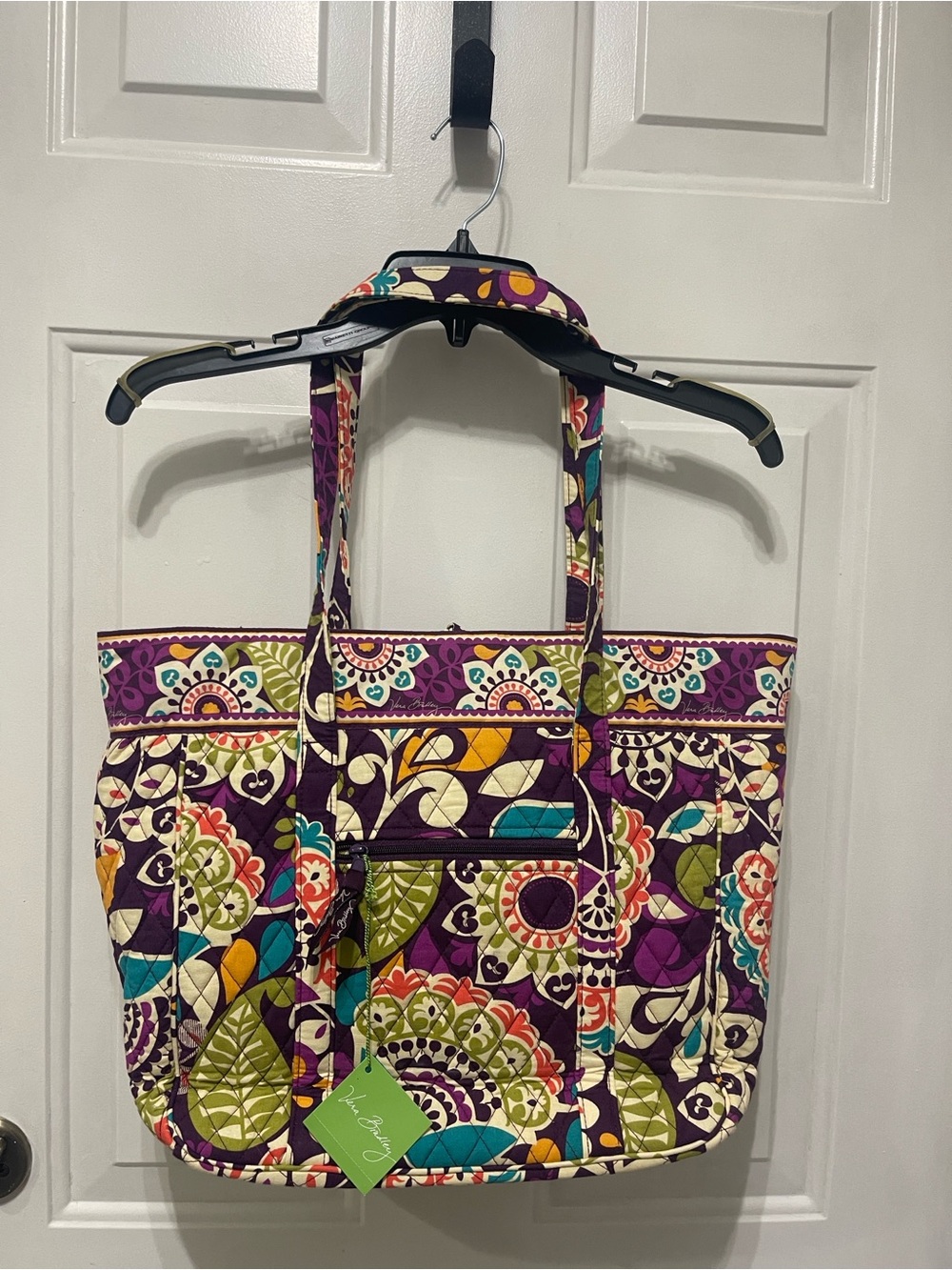 NWT $88 Vera Bradley Large Laptop Tote Plum Crazy with Toggle Closure